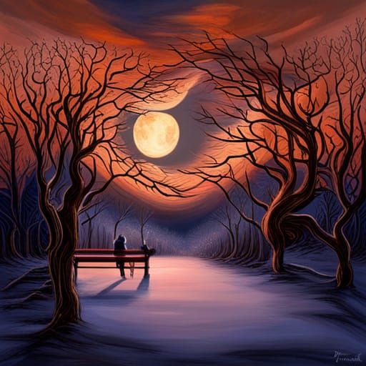 Romantic Couple Under Glittering Forest Moon