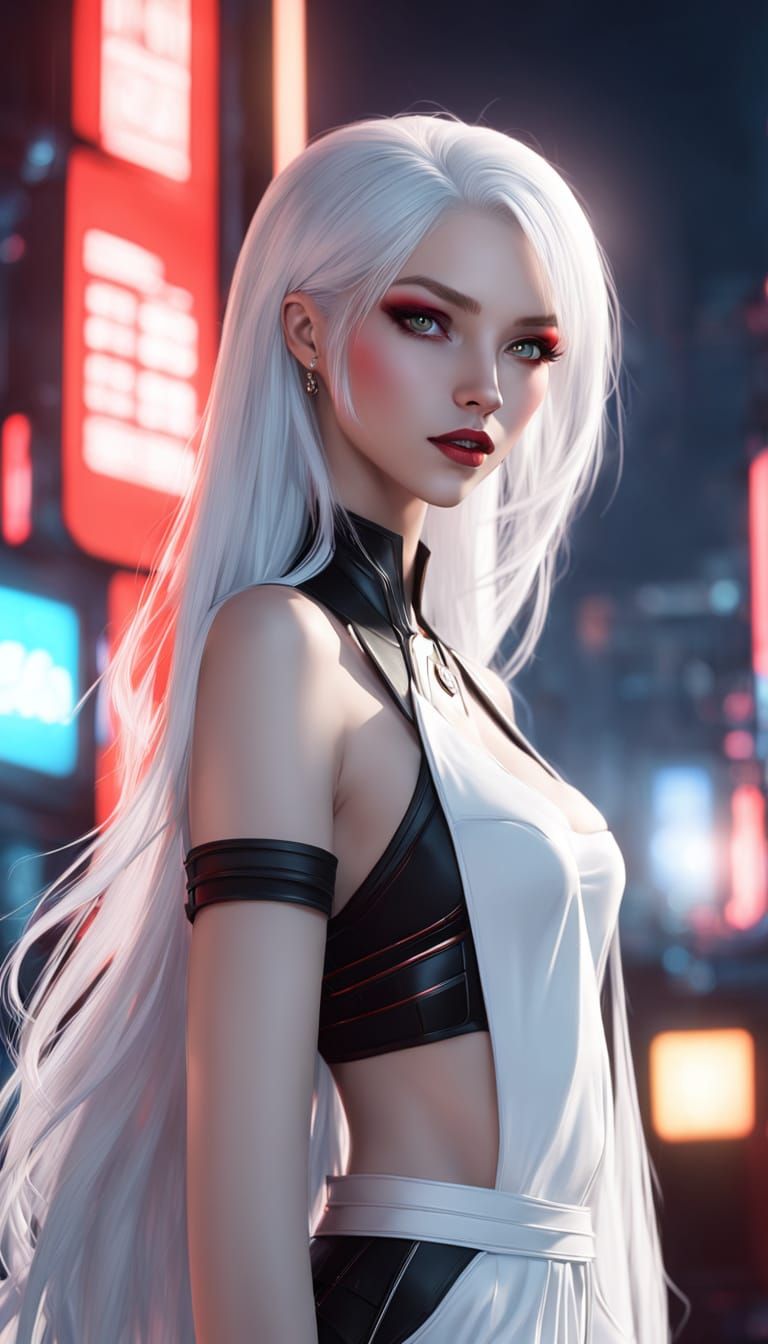 Cyberpunk Vampire Portrait in Neon City