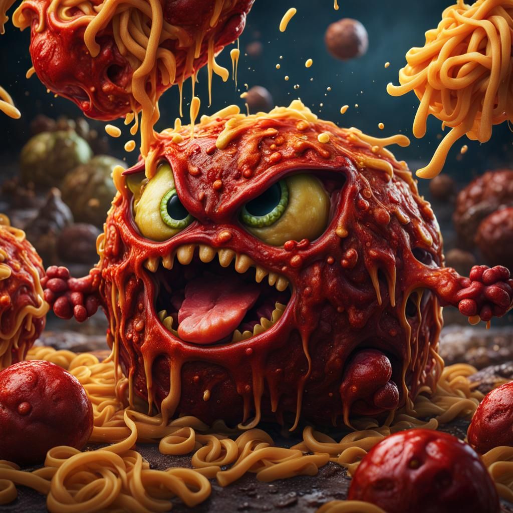 Meatball Monster vs Pasta Monster Digital Art