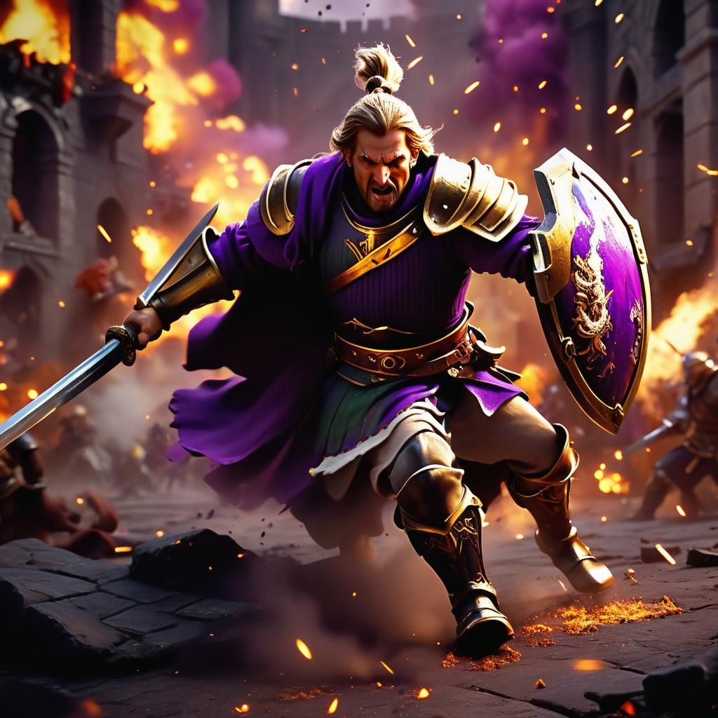 Epic Battle Scene: Warrior in Digital Painting Style