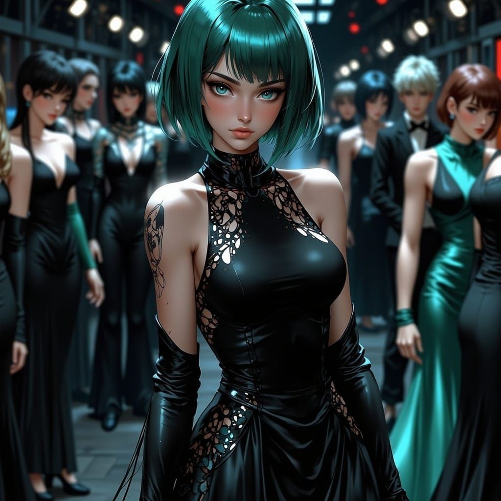 Fashion Designer in Velvet Gown, Digital Drawing