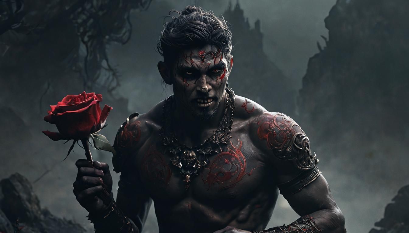 Dark Foil Champion in High-Contrast Matte Painting