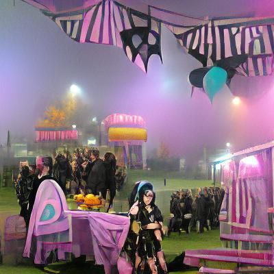 Pastel Goth Halloween Carnival in Autumn Fog