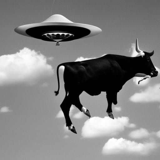 1950s Photo: Flying Saucer Abducts Floating Cow