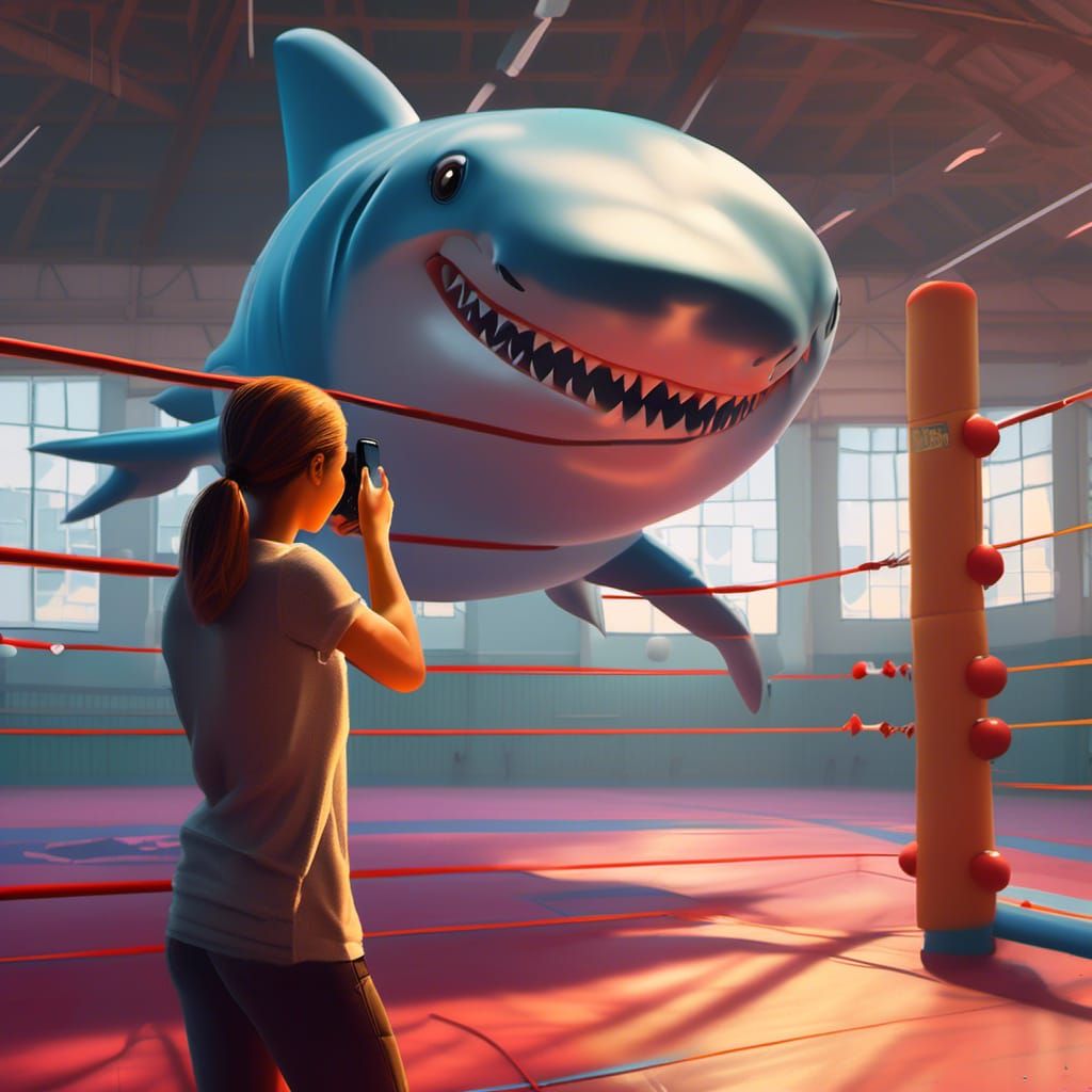 Woman Snaps Shark Statue Photo in Hyperrealistic Art