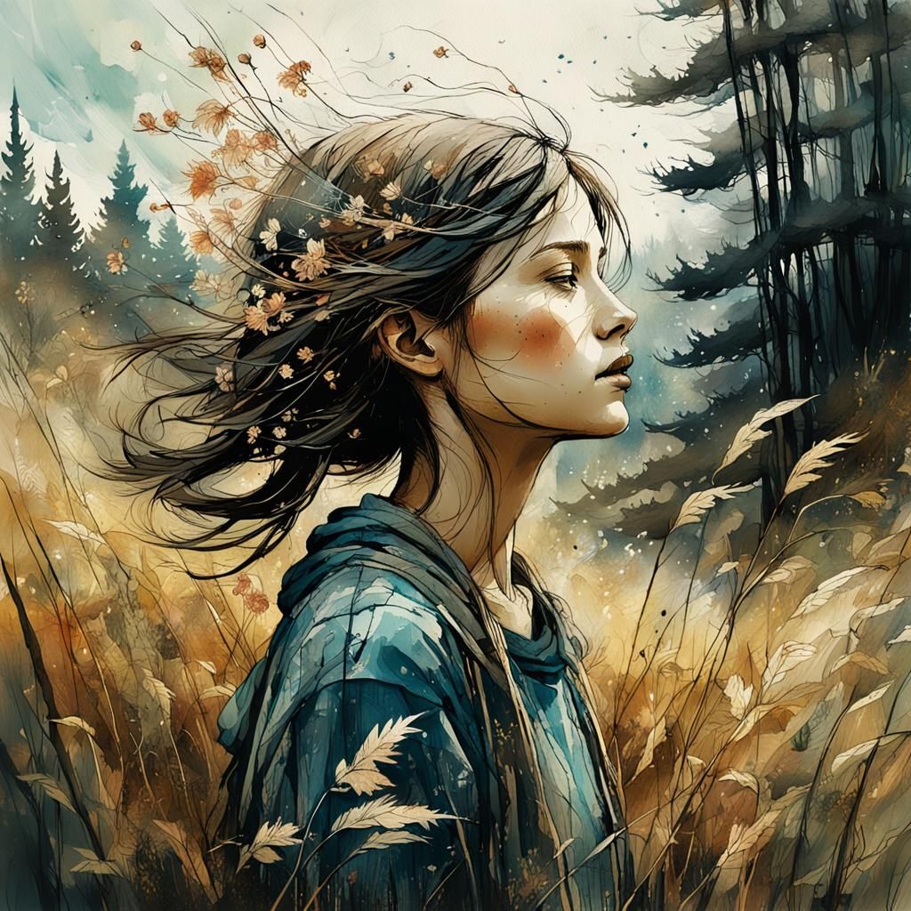 Autumn Breeze: A Digital Ink and CGI Landscape