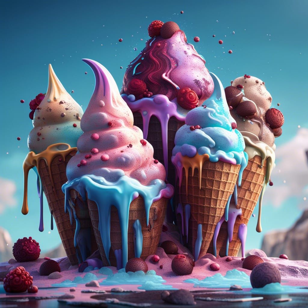 Fantastical Talking Ice Cream in Detailed Digital Art