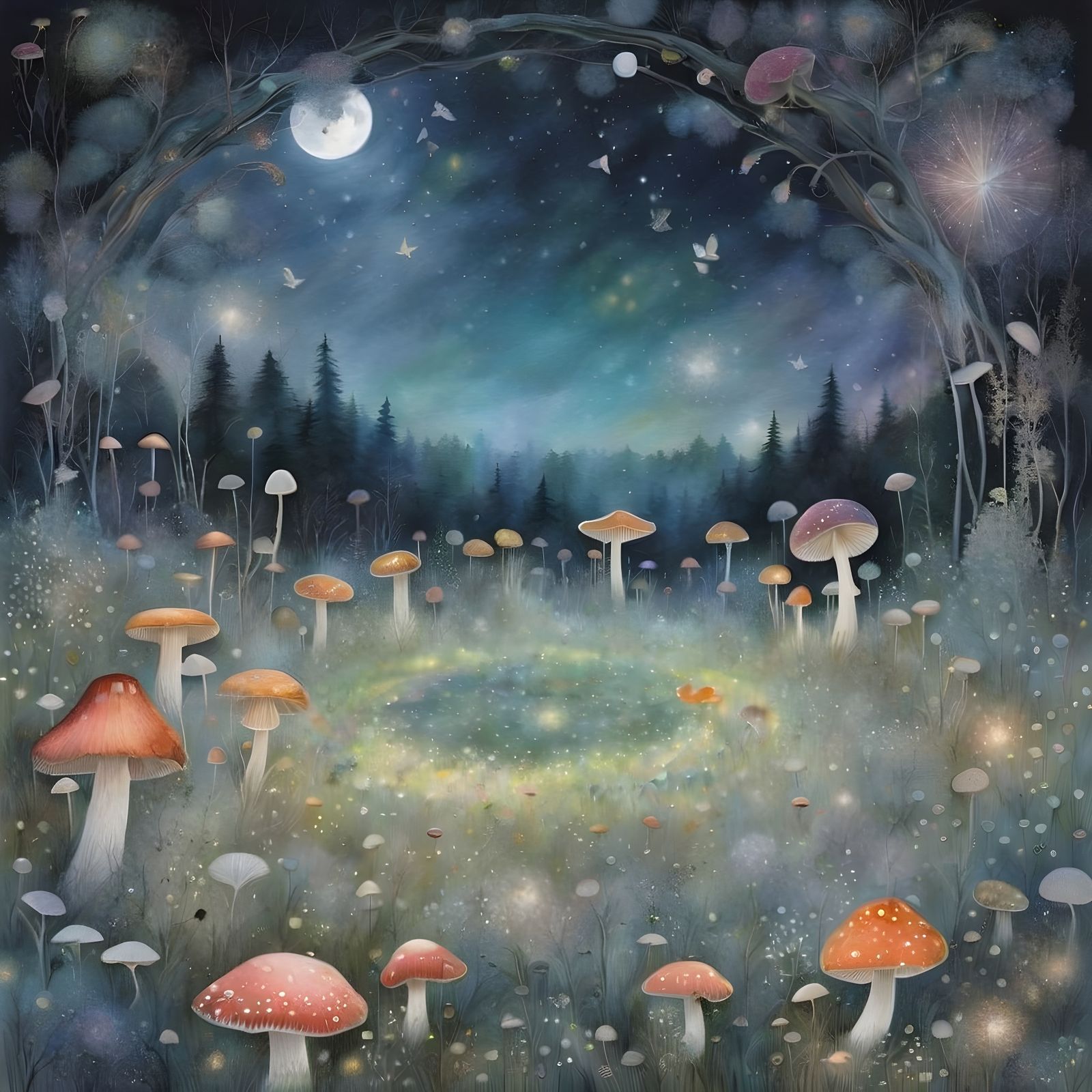 Magical fairy ring by moonlight