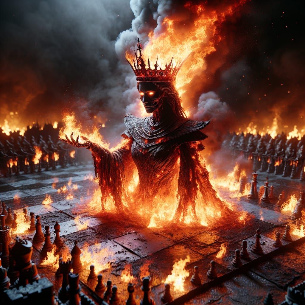 Fiery Chess Queen Emerges on Battlefield