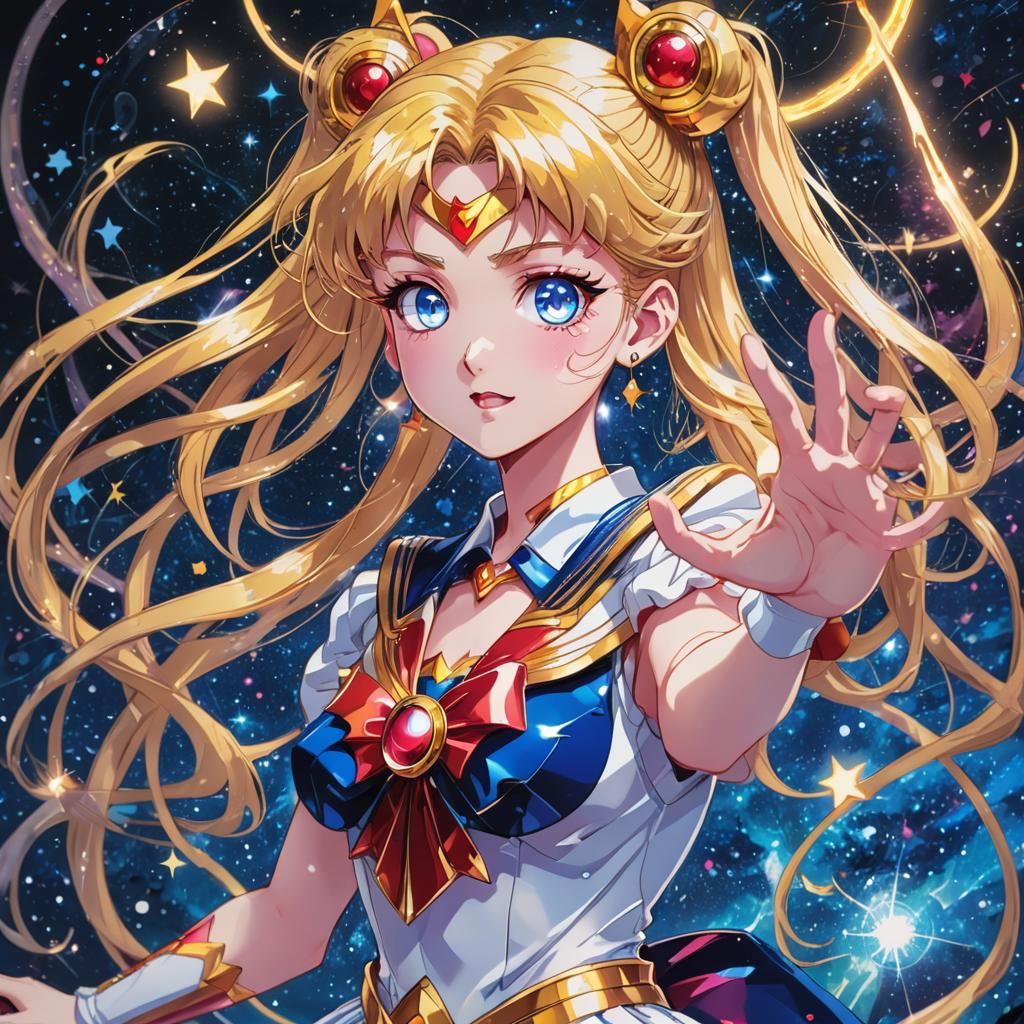 Sailor Moon Unleashing Magical Spell, Anime Style