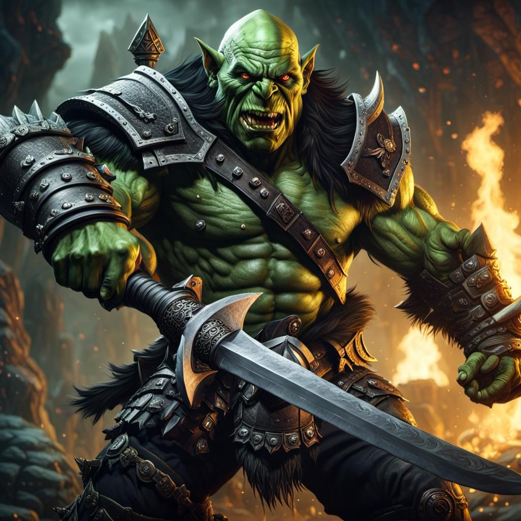 Orc Warrior in a Dark Battlefield Scene