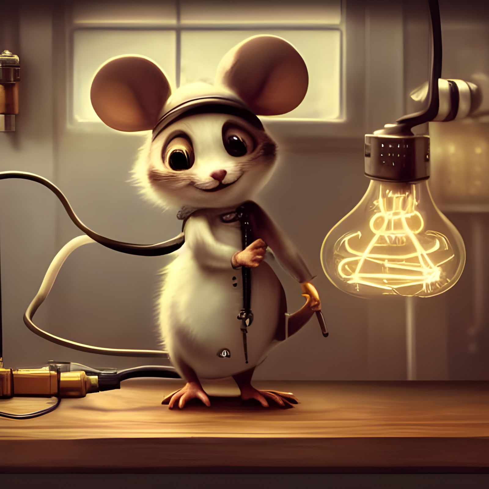 Steampunk Mouse in Electrical Workshop: 3D Digital Art