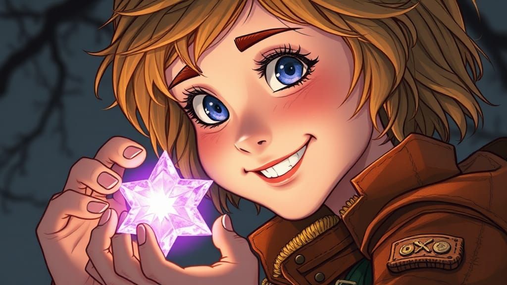 Treasure Hunter with Glowing Gem, Storybook Illustration