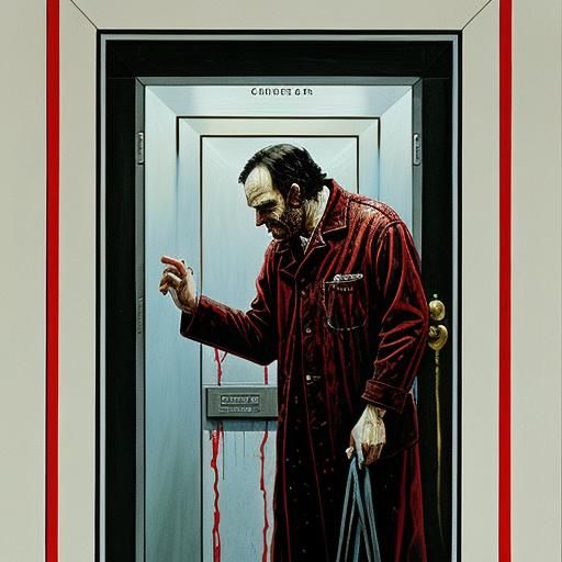 Blood Elevator Scene as Oil Painting
