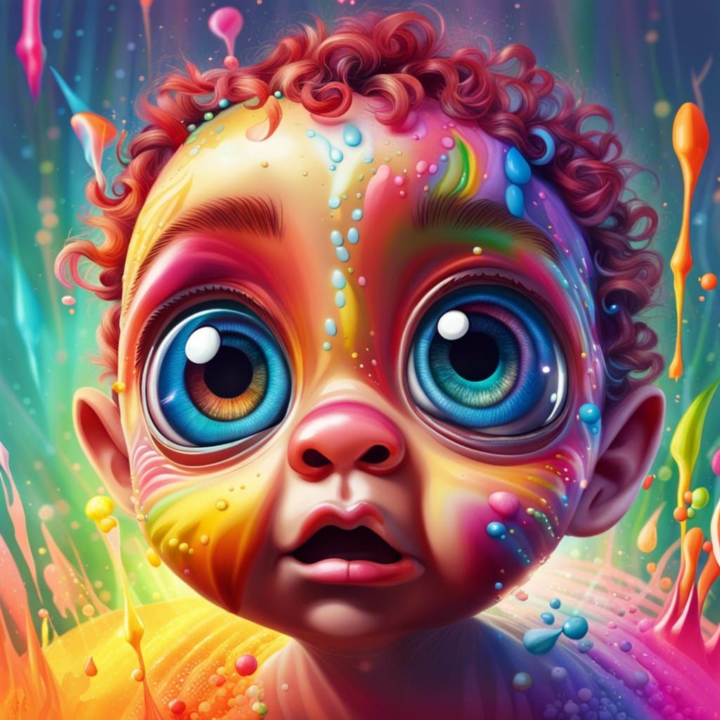 Rainbow Chibi Baby Portrait in Hyperrealistic Style