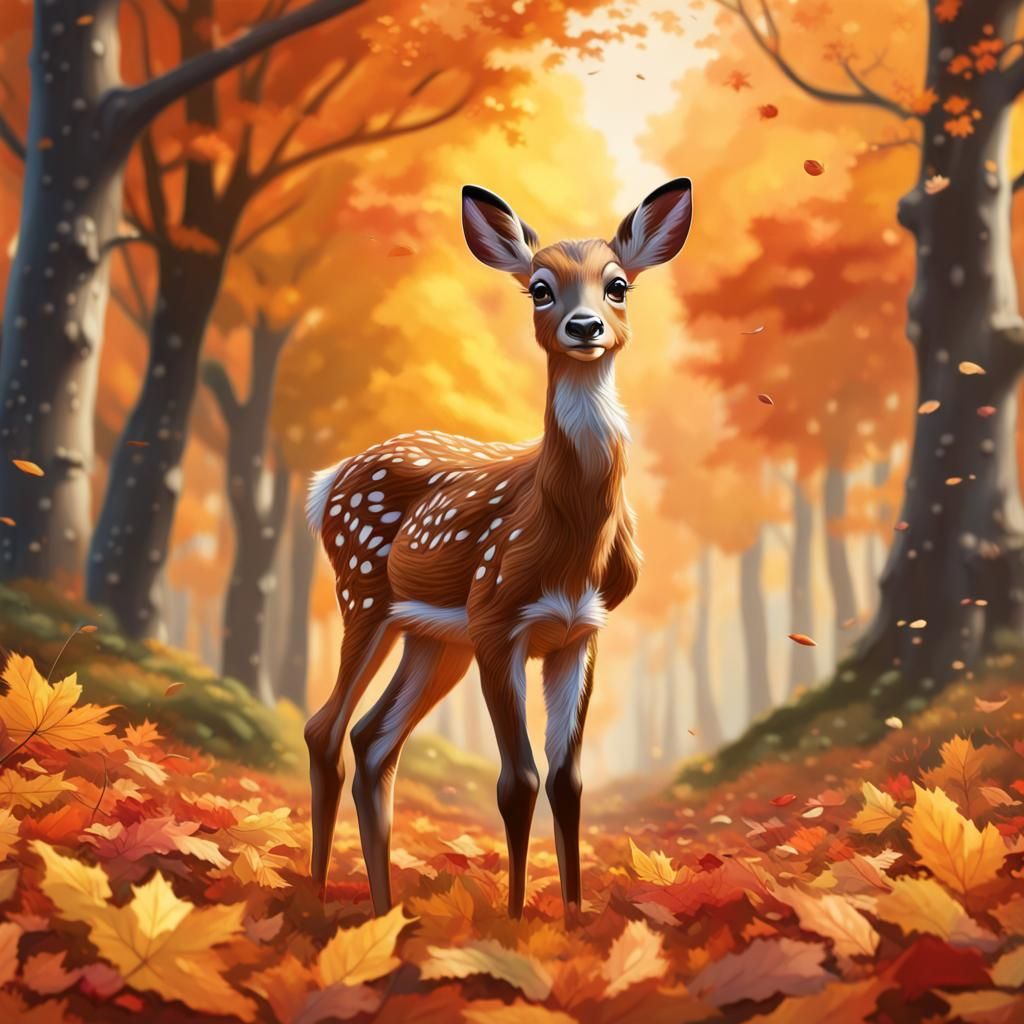 Bambi Enjoying Autumn: Hyperrealistic, Detailed Render
