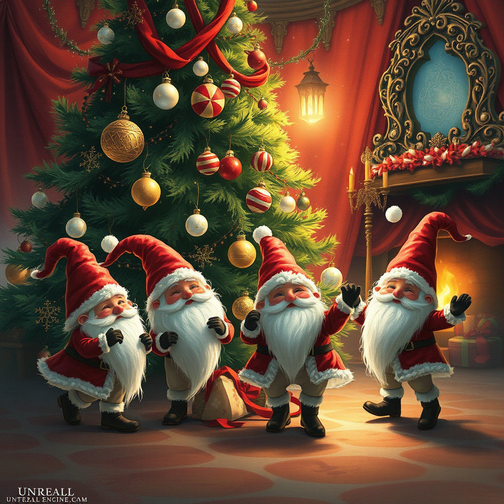 Festive Gnomes Celebrate Christmas: Fantasy Illustration