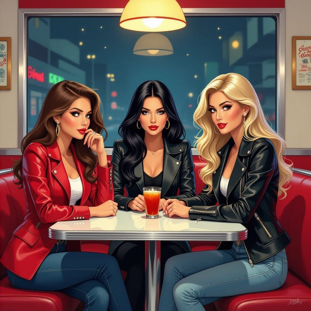 Retro Diner Scene in Hand-Drawn Comic Art Style