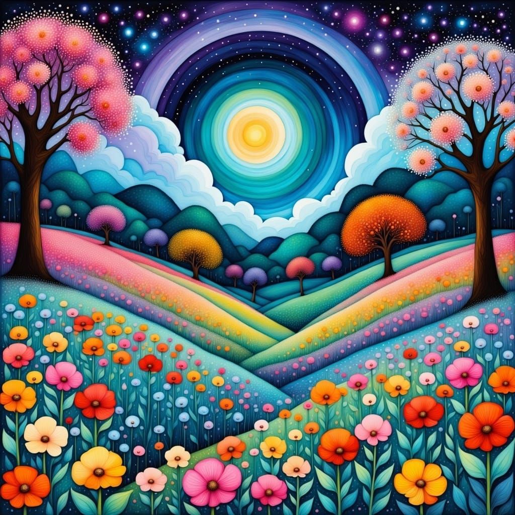 Liquid Ink Field of Flowers