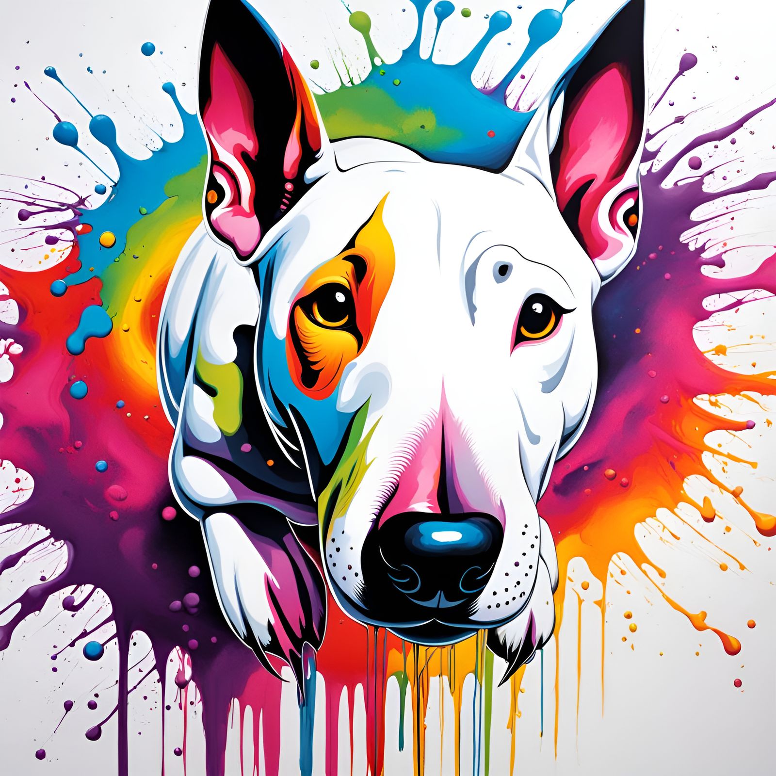 Colorful Bull Terrier Graffiti Art on White