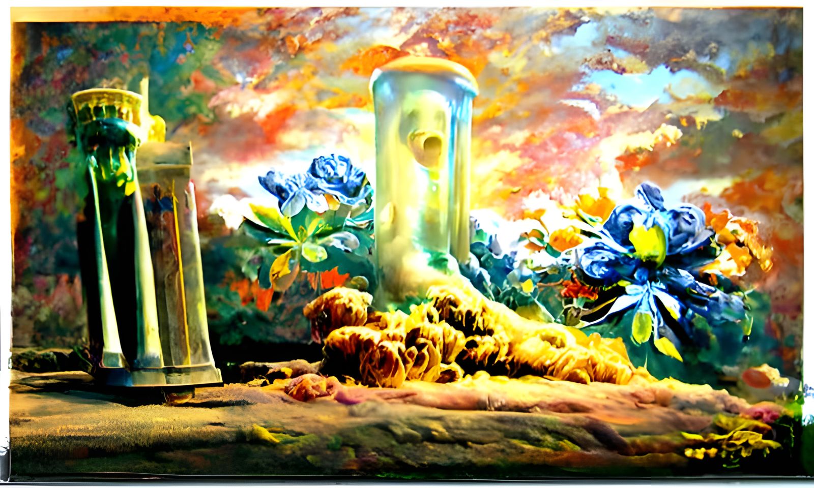 Ethereal Column of Flowers in Oil Painting
