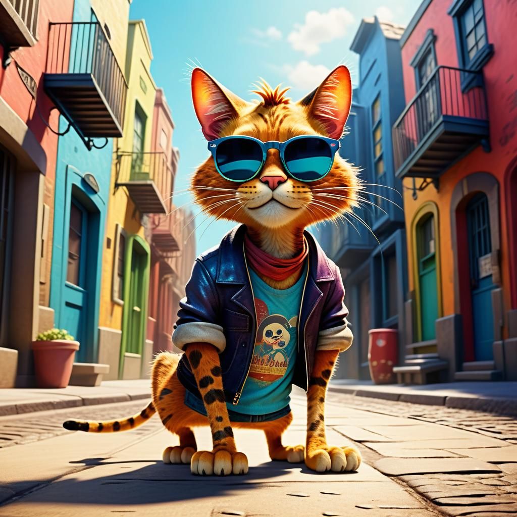 Cool Cat Struts Through City in Disney Style