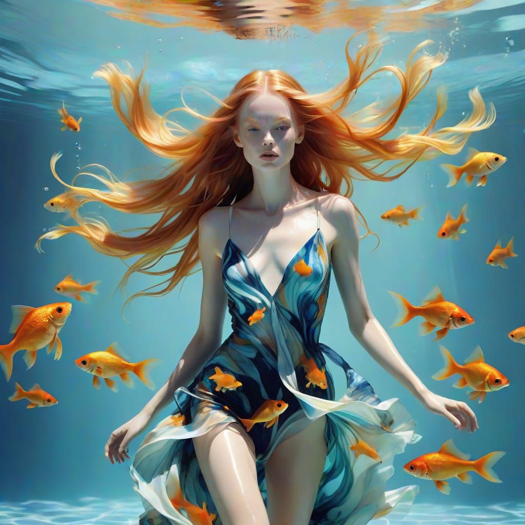 Sultry Ginger Model Struts Down the Underwater Runway