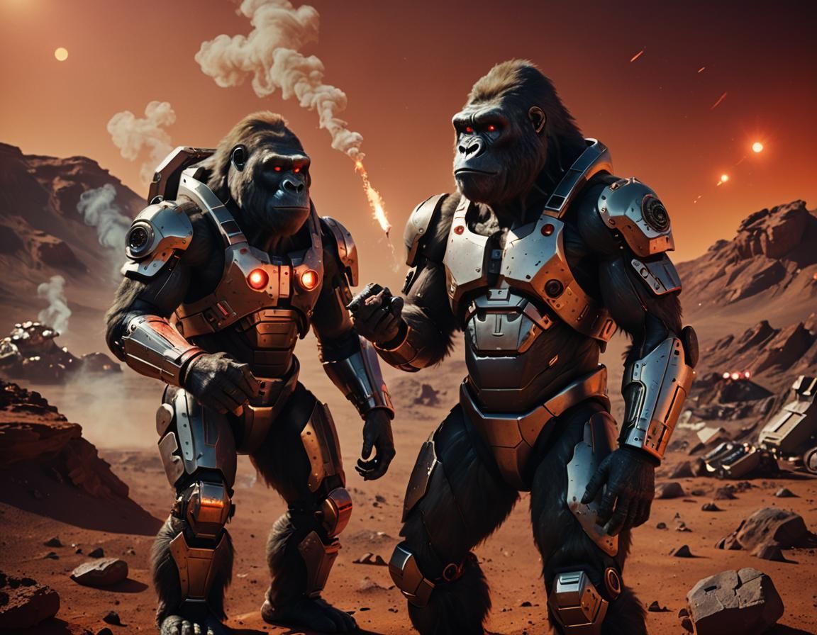 Cyborg Gorilla Smokes on Mars in Neon Film Still