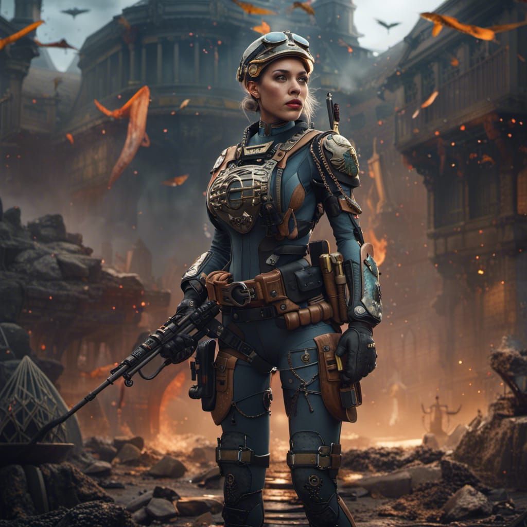 Detailed Matte Painting of a Military Woman