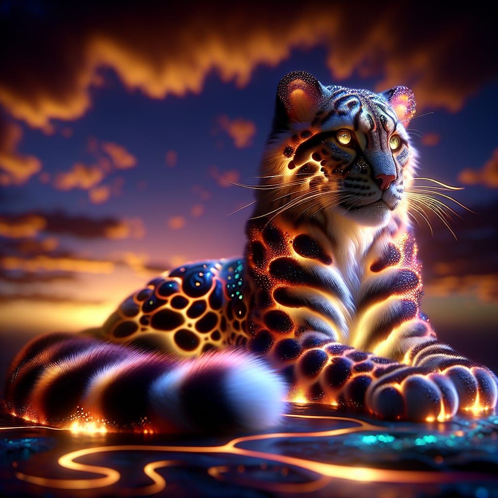 Majestic Surreal Feline in Twilight Hues