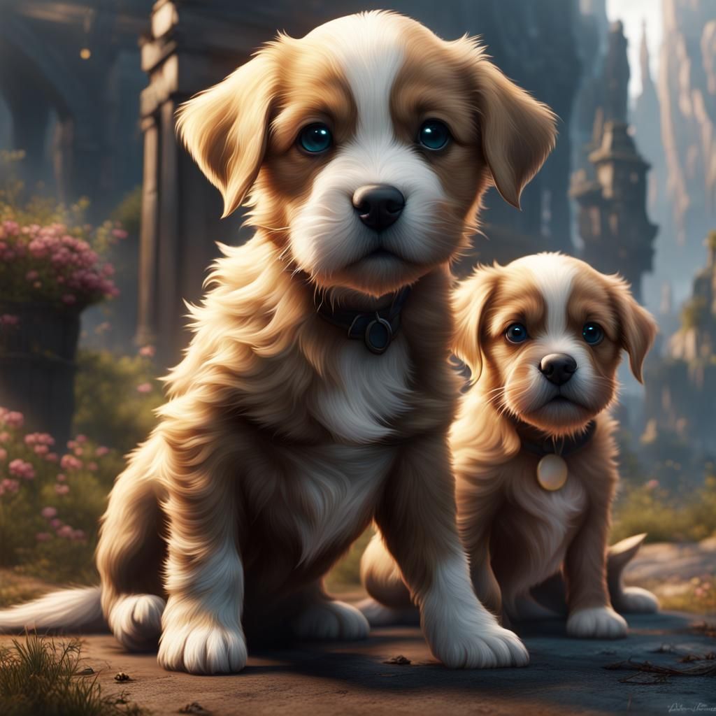 Fantastical Puppies in Detailed Matte Painting