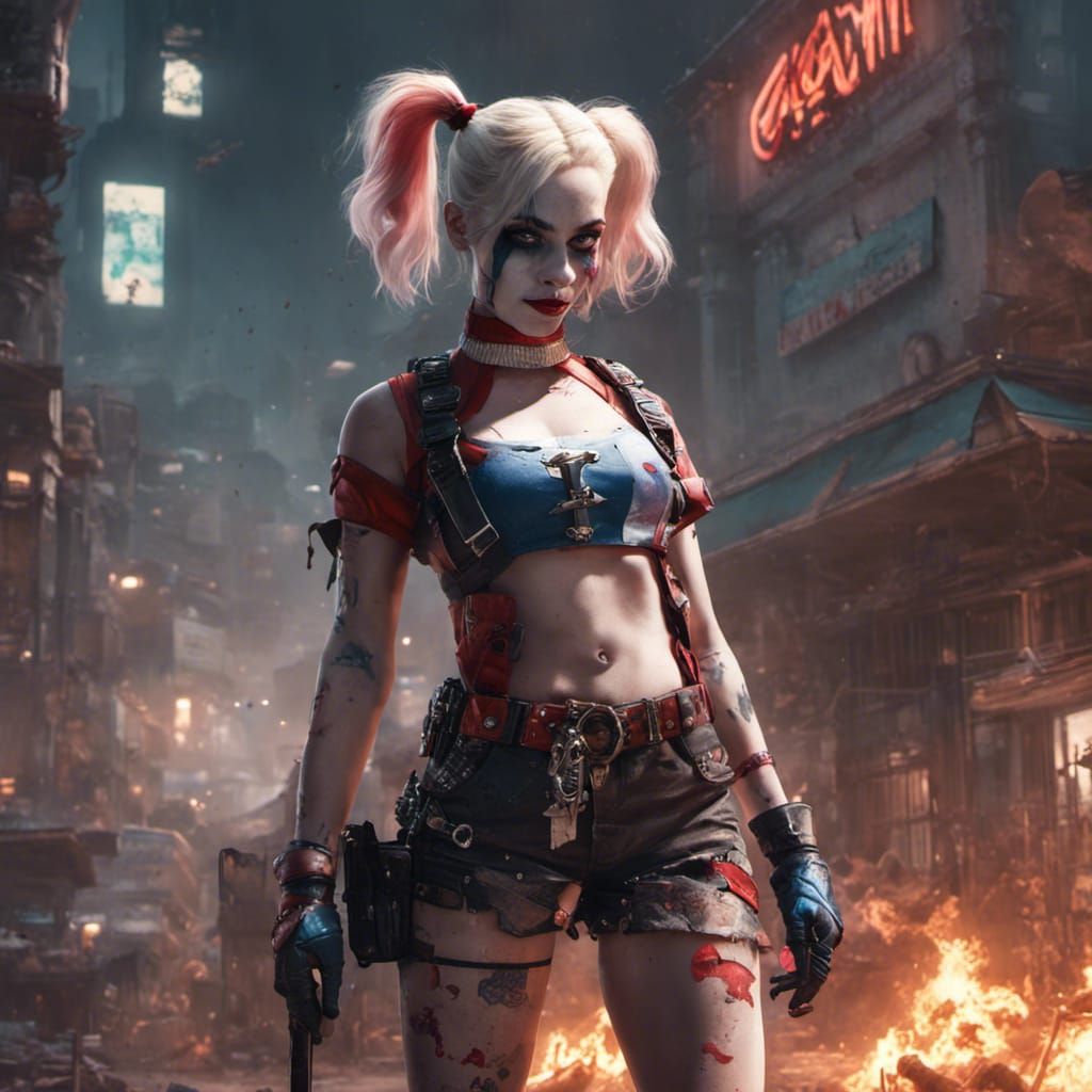 Apocalyptic Harley Quinn: Hyperdetailed Dark Fantasy Art