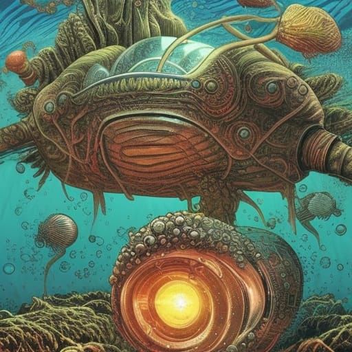 Underwater Garden and Ruins with Jellyfish