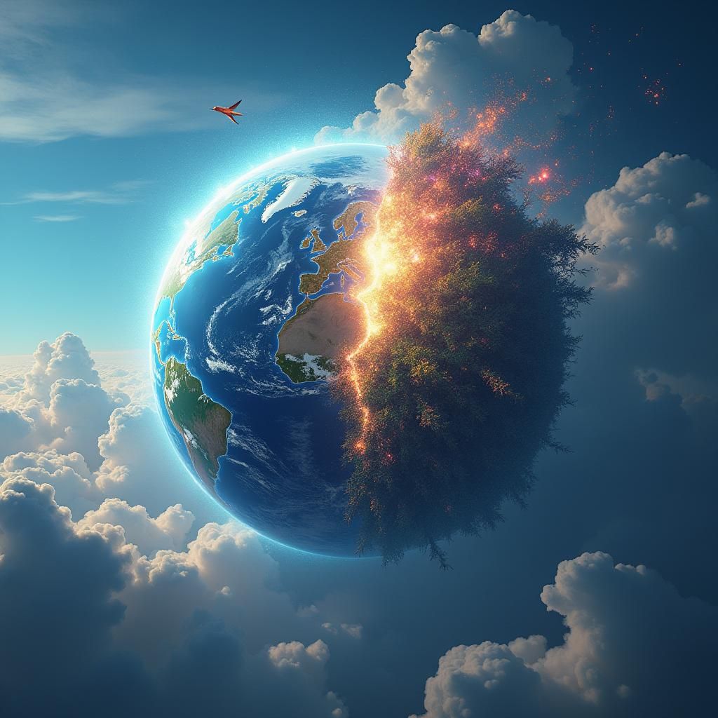 Evolved Earth Ascending in a Surreal Cosmic Scene