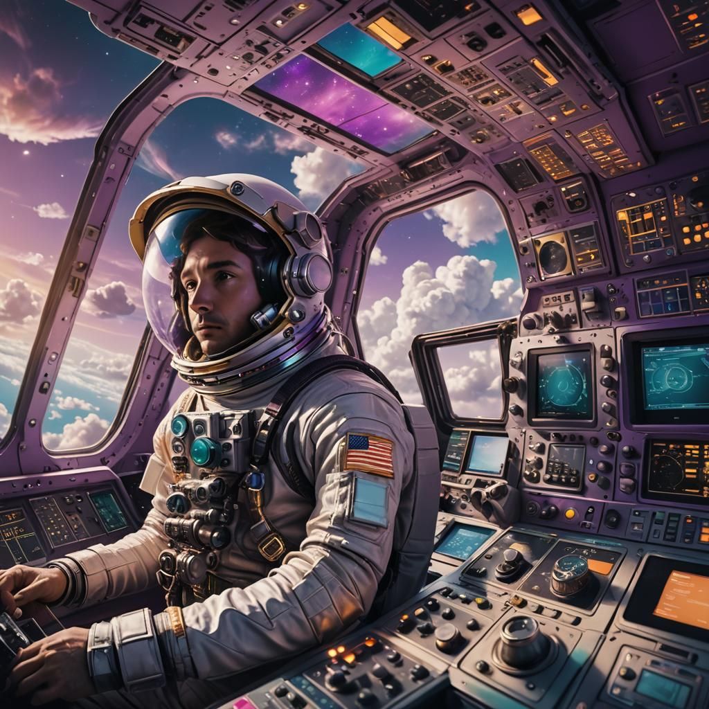 Astronaut Photobombing Spaceship in Triadic Color Palette