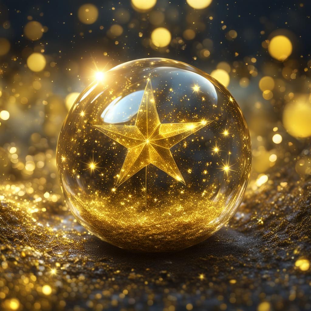 Glass Sphere with Star: Glittering Fantasy Art