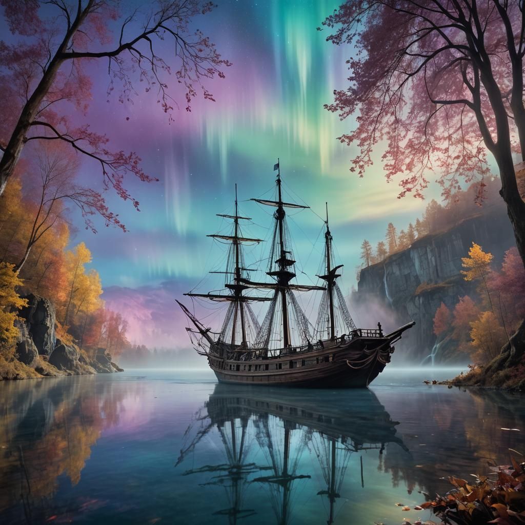 A worn, wooden galleon