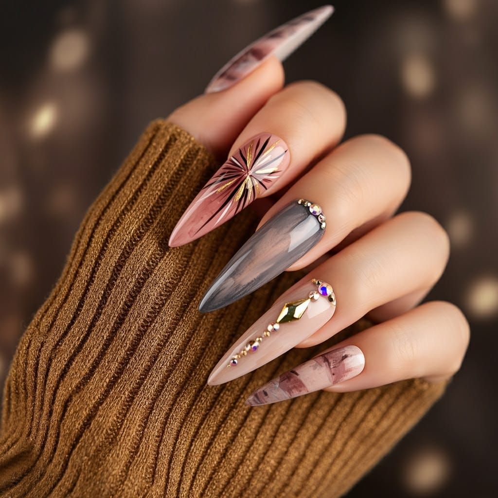 Elegant Stiletto Nails in Winter Inspiration