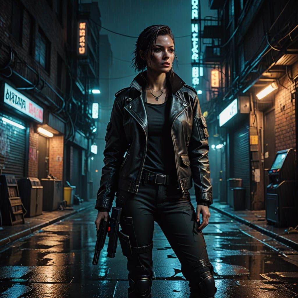 Cyberpunk Covert Operator in Dark Alleyway
