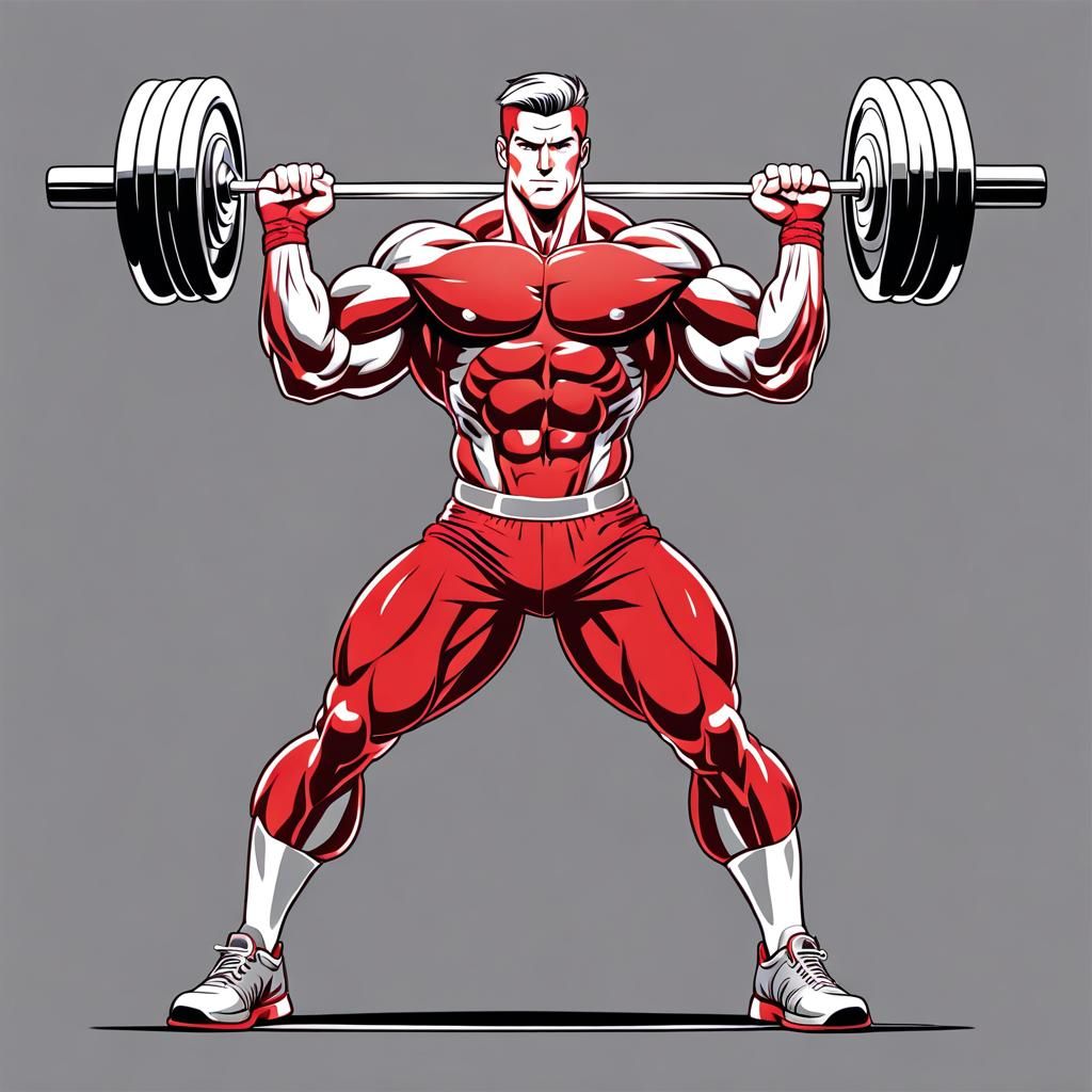 Athlete Lifting Weights in Line Drawing Style