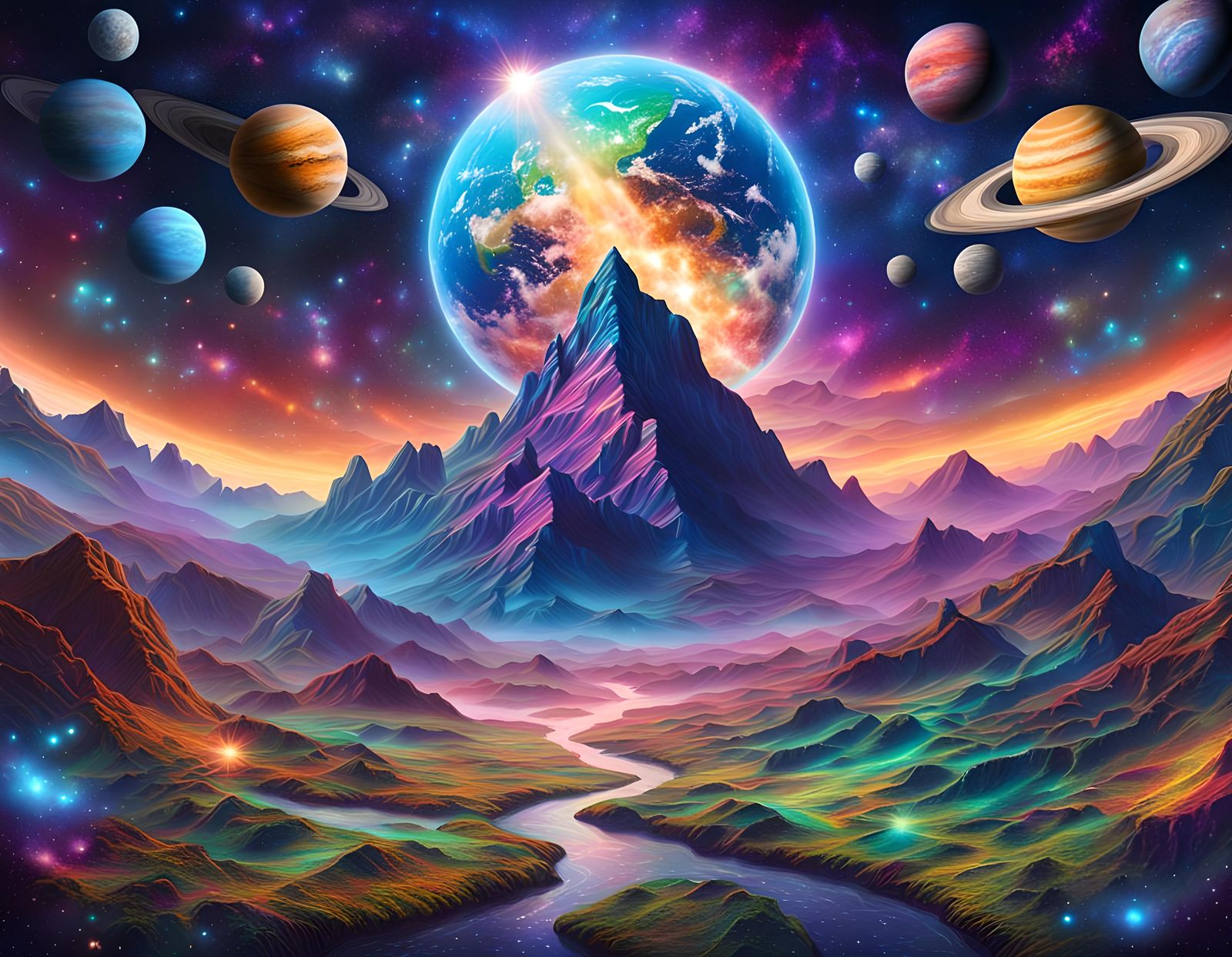 Holographic Earth: Cosmic Astral Illustration