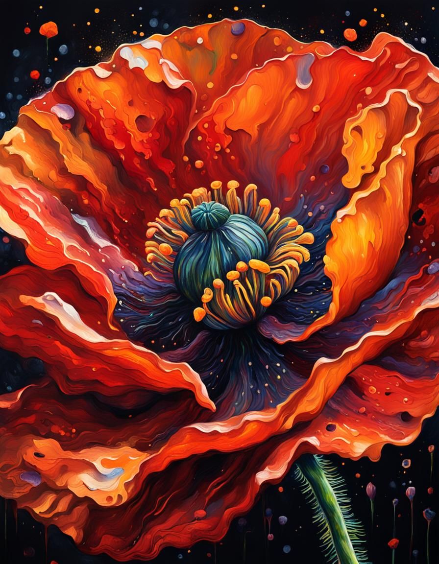 Poppy Flower in Klimt-Inspired Splash Art