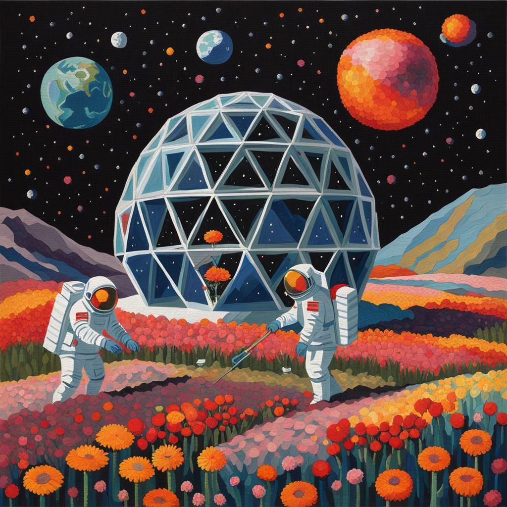 Lunar Gardeners Tend Flowers in Moon Dome
