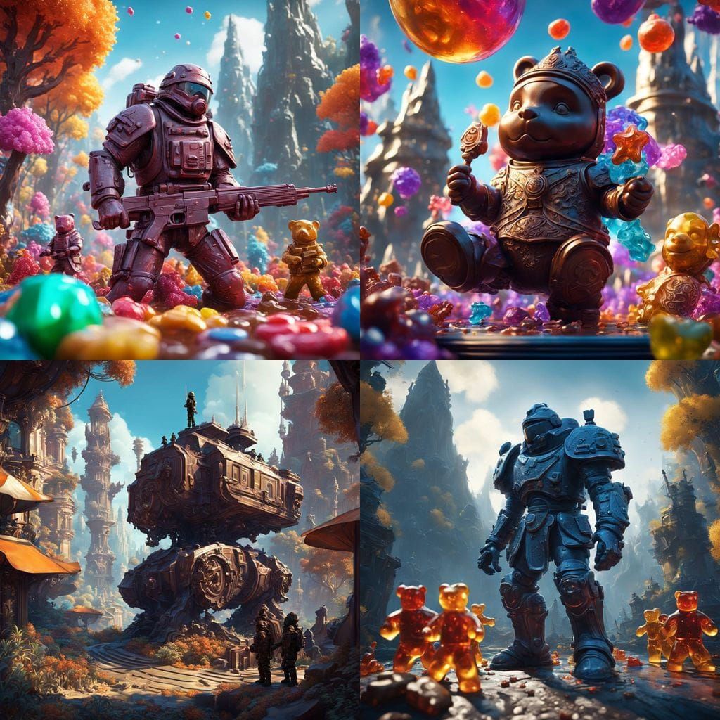 Fantastical Chocolate Soldiers Dance with Gummy Bears in Vib...