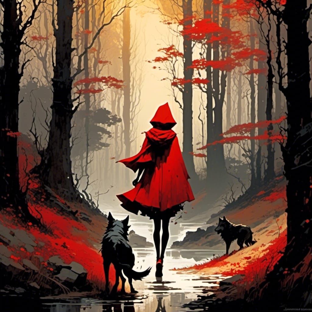 Red Riding Hood and Wolf: Vintage Illustration