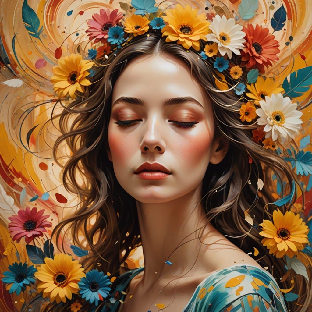 Ethereal Woman in a Dreamlike Musical Landscape