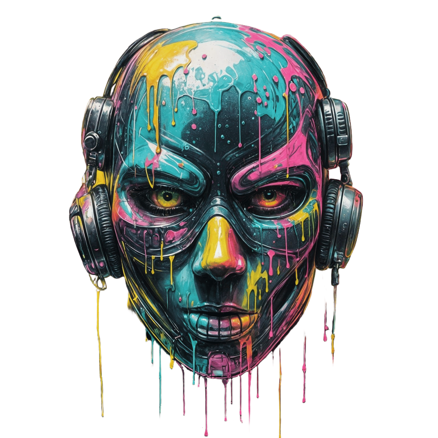 Vibrant Cyber Mask Portrait in Neon Graffiti Style