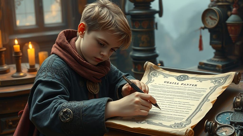 Steampunk Scribe Inscribing Scroll