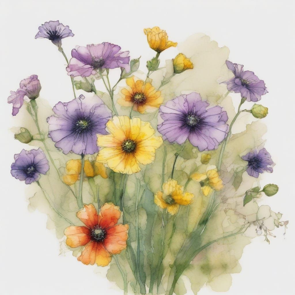 Whimsical Wildflower Vase in Stylized Watercolor