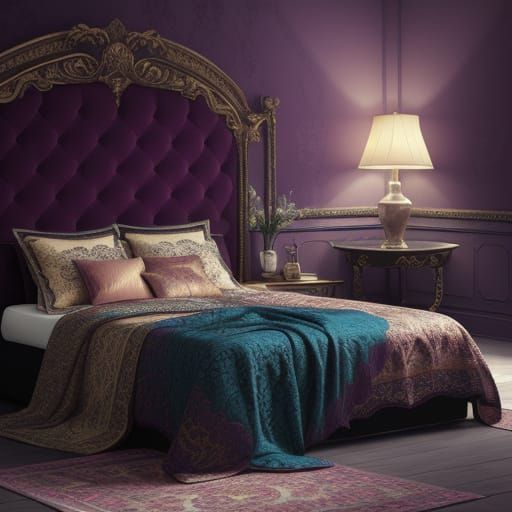 Hyperrealistic Bed with Dramatic Lighting in Splash Art Styl...